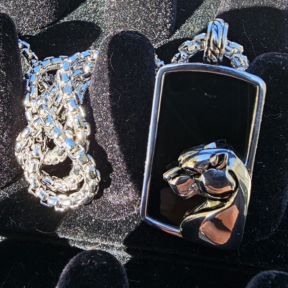 EFFY Men's 925 Sterling Silver Onyx Dog Tag Pendant, 28.40 TCW - Picture 3 of 9